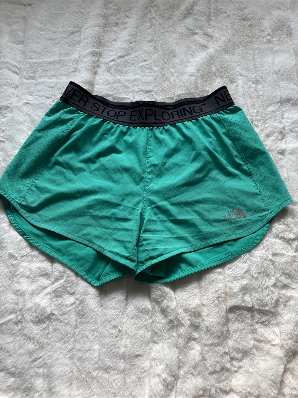 The North Face Women’s Teal Athletic Running Shorts with Branded Waistband